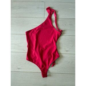 Intimately Free People Red One Shoulder Tie Back Thong Bodysuit Small